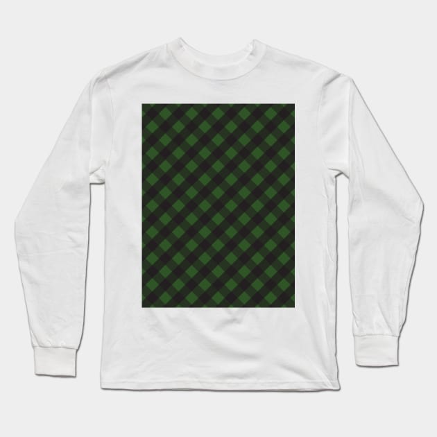 Dark Green and Black Check Gingham Plaid Long Sleeve T-Shirt by squeakyricardo